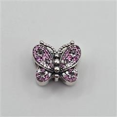 Pandora S925 ALE Sterling Silver Dazzling Pink CZ Butterfly Charm 797882NCCMX